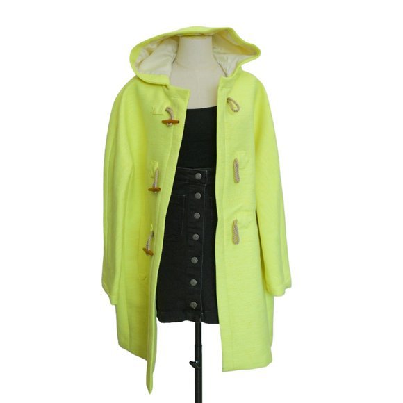 J. CREW COLLECTION Neon Yellow Textured Basket-Weave NWOT Toggle Coat Size 12 - Picture 7 of 16